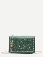 Romwe Green Studded Pu Chain Bag