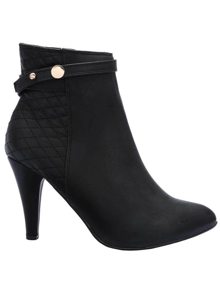 Romwe Black Pointy Diamondback High Heeled Boots