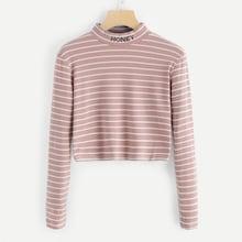 Romwe Striped Letter Embroidered Tee