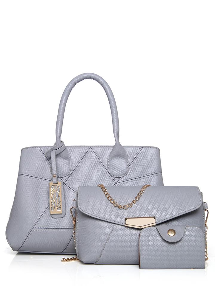 Romwe 3 Pcs Geometrical Patchwork Bags Set