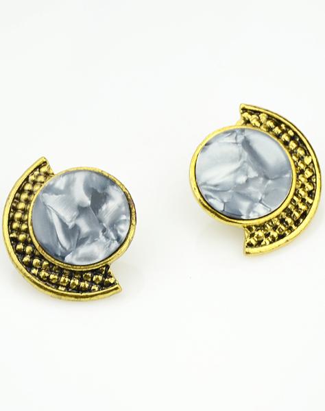 Romwe Grey Gemstone Gold Stud Earrings