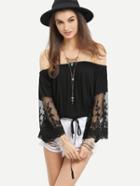 Romwe Off-the-shoulder Lace Sleeve Blouson Top