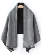 Romwe Striped Fringe Grey Scarf