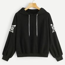 Romwe Animal And Letter Print Drawstring Hoodie
