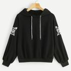 Romwe Animal And Letter Print Drawstring Hoodie