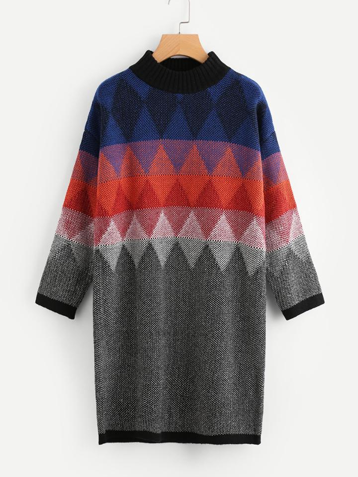 Romwe Color Block Geo Long Sweater