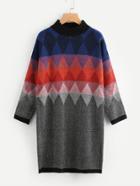 Romwe Color Block Geo Long Sweater
