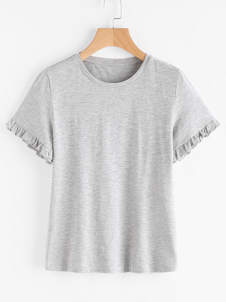 Romwe Frill Cuff Heather Knit Tee