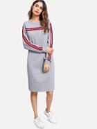 Romwe Stripe Contrast Sleeve Sweatshirt Dress