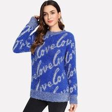 Romwe Letter Fuzzy Sweater