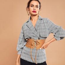 Romwe Split Sleeve Corset Plaid Coat