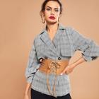 Romwe Split Sleeve Corset Plaid Coat