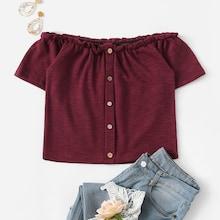 Romwe Frill Neck Button Through Tee