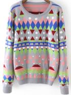 Romwe Geometric Print Grey Sweater