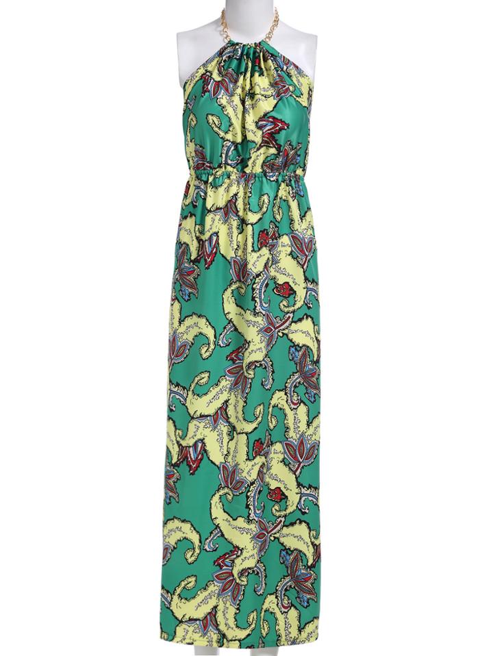 Romwe Halter Backless Tribal Print Split Dress