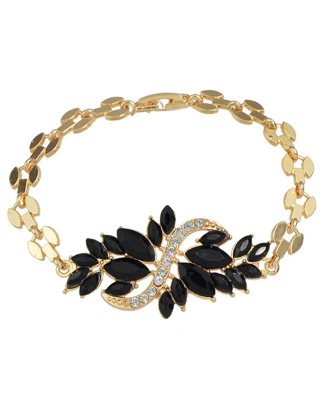 Romwe Black Rhinestone Women Bracelet
