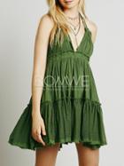 Romwe Army Green Halter Backless Ruffle Dress