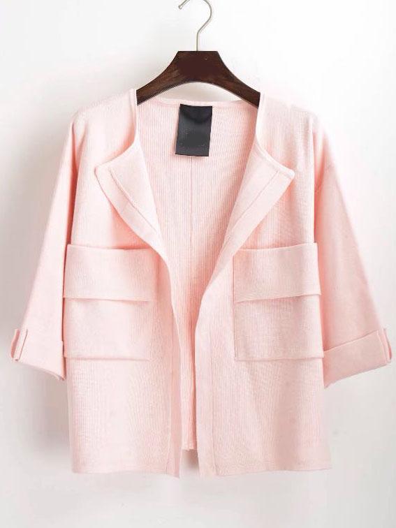 Romwe With Pocket Knit Pink Cardigan