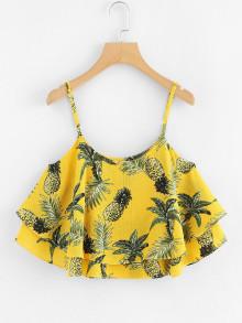 Romwe Pineapple Print Tiered Trim Cami Top