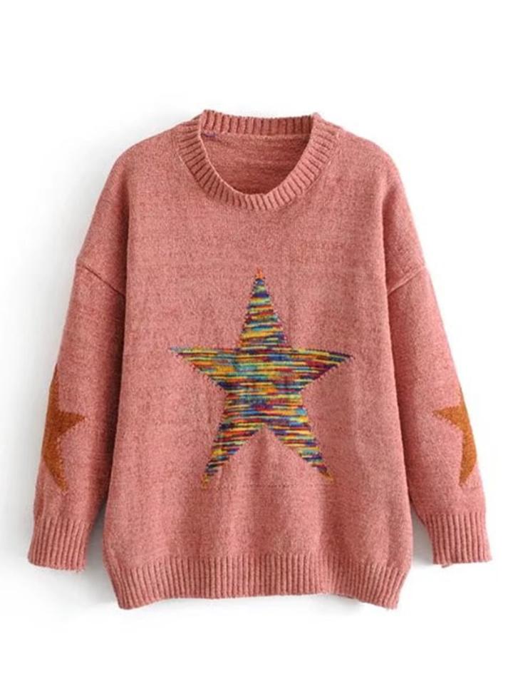 Romwe Space Dye Star Detail Drop Shoulder Sweater