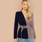 Romwe Two Tone Belted Coat