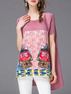Romwe Pink Pleated Elastic Print Dress
