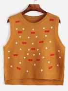 Romwe Polka Dot Embroidered High Low Slit Side Sweater Vest