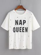 Romwe Letters Speckled Print White T-shirt