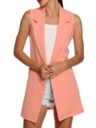 Romwe Lapel Slim Long Pink Vest