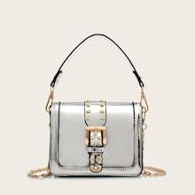 Romwe Studded Buckle Decor Satchel Bag