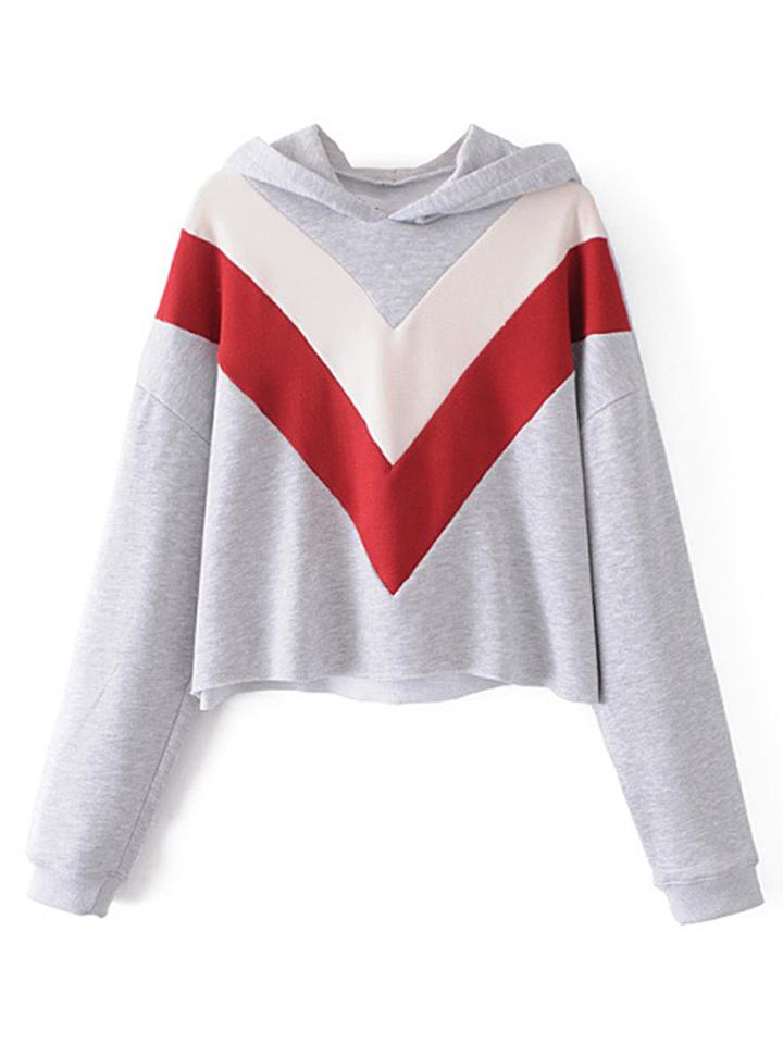 Romwe Color Block Chevron Pattern Hoodie