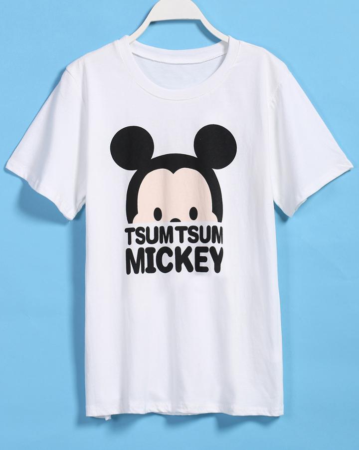 Romwe Mickey Print Loose Yellow T-shirt