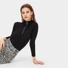 Romwe Ring Detail Quarter Zip Ribbed Jumper