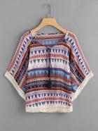 Romwe Aztec Print Tassel Tie Neck Crochet Trim Top