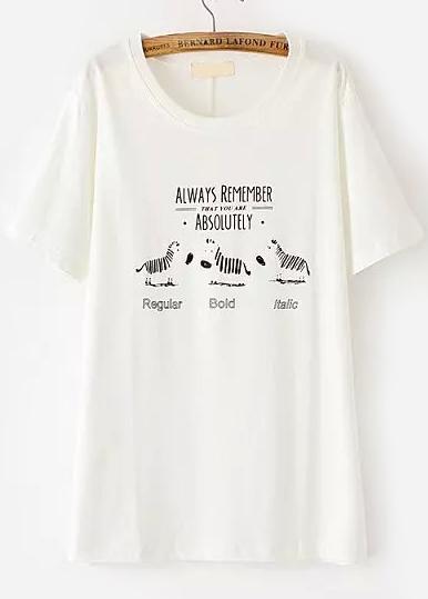 Romwe With Bead Zebra Print White T-shirt