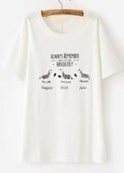 Romwe With Bead Zebra Print White T-shirt