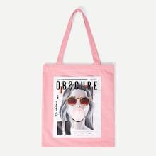 Romwe Letter And Figure Print Tote Bag