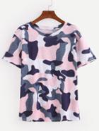 Romwe Pink Camouflage T-shirt