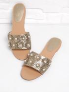 Romwe Faux Pearl Decorated Pu Flat Sandals