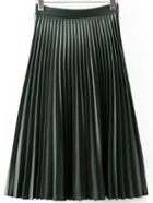 Romwe High Waist Pleated Dark Green Skirt