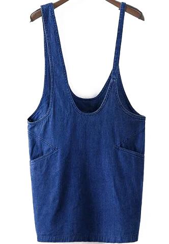 Romwe Straps With Pockets Denim Shift Dress