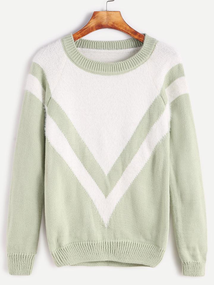 Romwe Contrast Raglan Sleeve Chevron Pattern Sweater