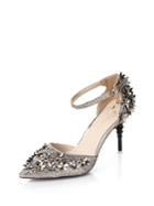 Romwe Flower Embellish Two Tone Block Heeled Sandals