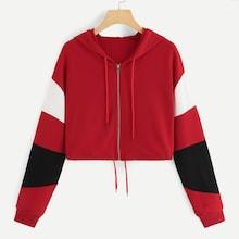 Romwe Cut And Sew Zip Up Hoodie