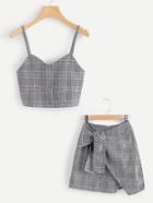 Romwe Checked Cami Top With Asymmetrical Hem Skirt