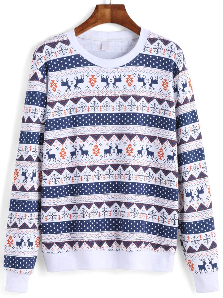Romwe Round Neck Deer Print Sweatshirt