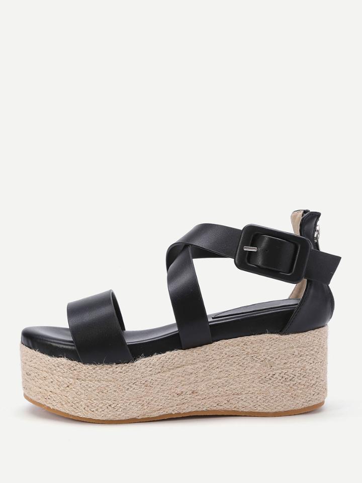 Romwe Criss Cross Woven Wedge Sandals With Zipper Back
