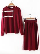 Romwe Burgundy Round Neck Sweatshirt With Long Skirt