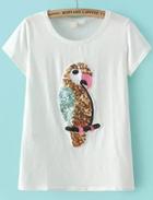 Romwe With Sequined Parrot Pattern T-shirt
