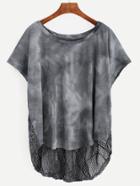 Romwe Grey Tie Dye Hollow Out Crochet Back T-shirt